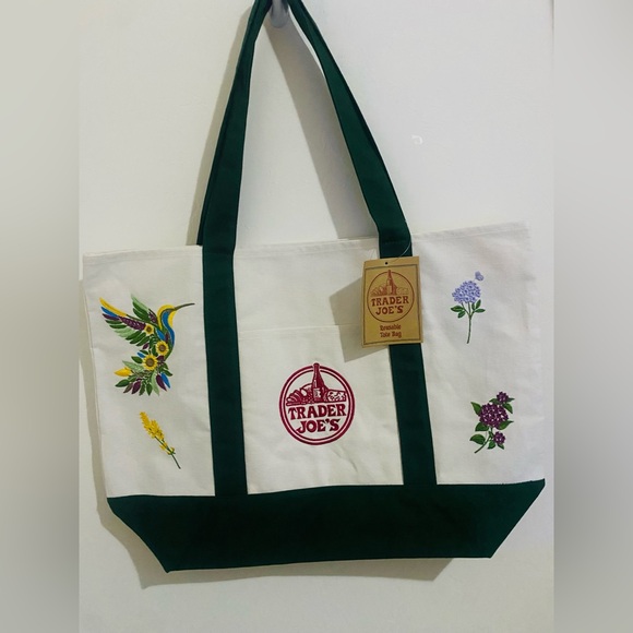 NWT Embroidered Trader Joe’s Canvas Tote | Boho Reusable Market Bag | Gift Idea - Picture 2 of 2